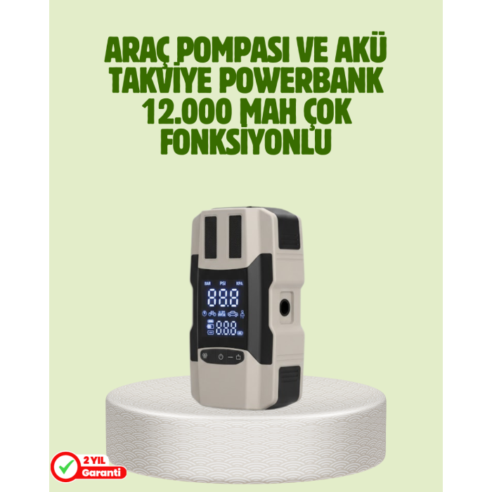 Araç Akü Takviye Cihazı ve Lastik Şişirme Pompası 12.000 mAh - Lisinya