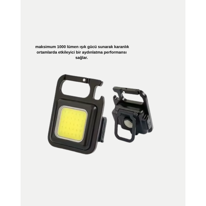 Şarjlı COB LED Anahtarlık Fener – 4 Modlu, Manyetik ve Katlanabilir Standlı - Lisinya