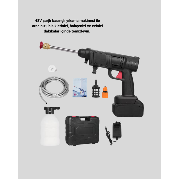 Kablosuz Basınçlı Yıkama Makinesi – 48V Güçlü Motor, 2 Pil ve Köpük Hazneli - Lisinya