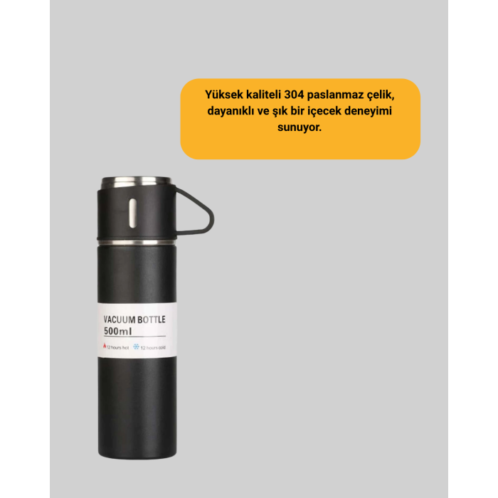 500 ml Isı Korumalı Çelik Termos ve Bardak Seti | Silikon Tabanlı, Şık ve Pratik - Lisinya