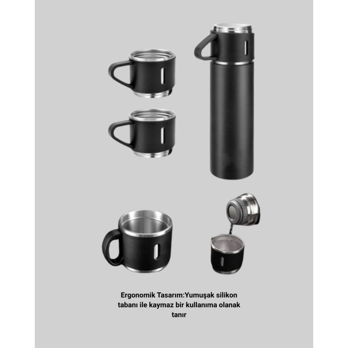 304 Çelik Termos Seti | 2 Bardaklı, 500 ml, Uzun Süre Isı Koruma - Lisinya