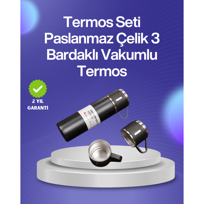 Isıyı Uzun Süre Koruyan 500 ml Termos Seti | Çelik Gövde, 2 Bardaklı, Hediye Kutulu - Lisinya
