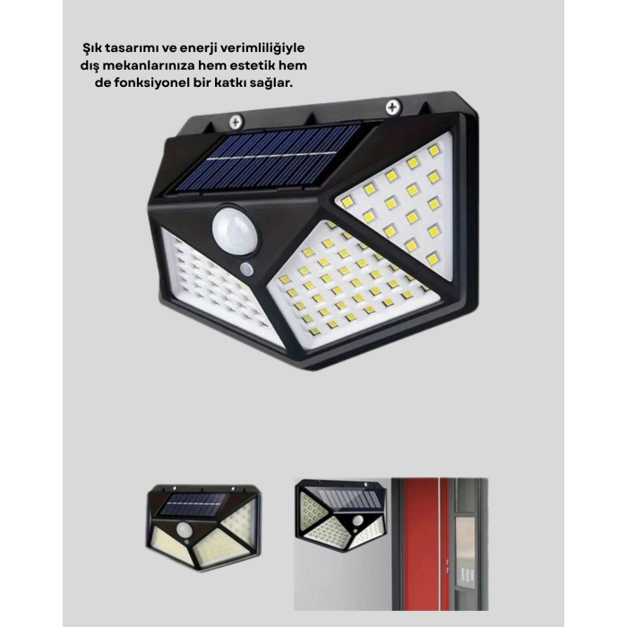 100 LED Solar Lamba Hareket Algılamalı Bahçe Duvar Dış Mekan Aydınlatma - Lisinya
