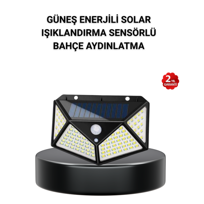 Solar Bahçe Lambası 100 LED Hareket Sensörlü Güneş Enerjili Aydınlatma - Lisinya