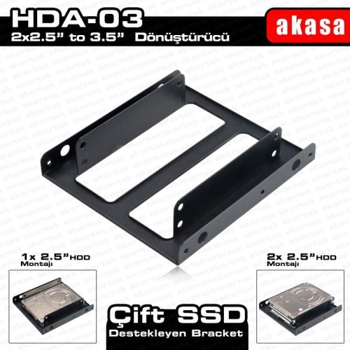 AKASA AK-HDA-03 2x2.5 HDD/SSD Çift Yuvalı 3.5 Dönüştürücü