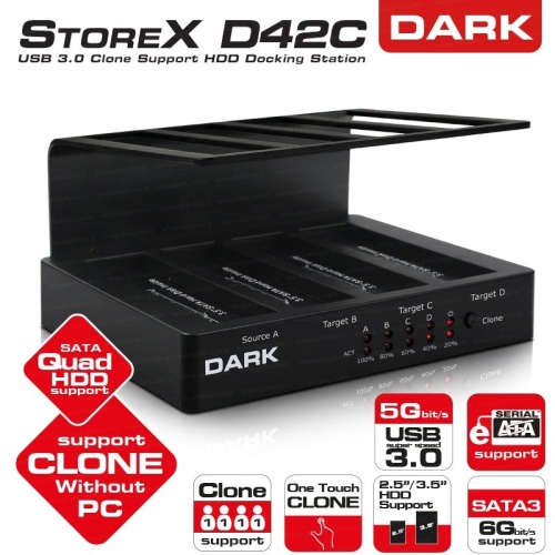 DARK DK-AC-DSD42C StoreX 2.5/3.5 inç 4 Disk Destekli Tek tuş klonlama USB3.0 docking
