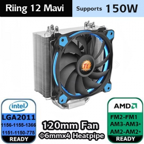 THERMALTAKE CL-P022-AL12BU-A Riing Silent 12cm Mavi Ledli fanlı CPU Soğutucu İntel LGA2011/1366/115x/