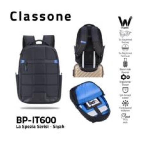 CLASSONE BP-IT600 La Spezia Serisi 15.6 inch WTXpro Laptop Sırt Çantası Siyah