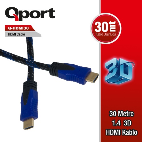 QPORT Q-HDMI30 to HDMI30 1.4 3D 30METRE ALTIN UÇLU KABLO