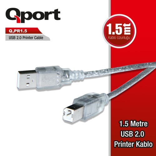 QPORT Q-PR1_5  Q-PR1.5 USB 2.0 1.5 METRE PRİNTER KABLOSU