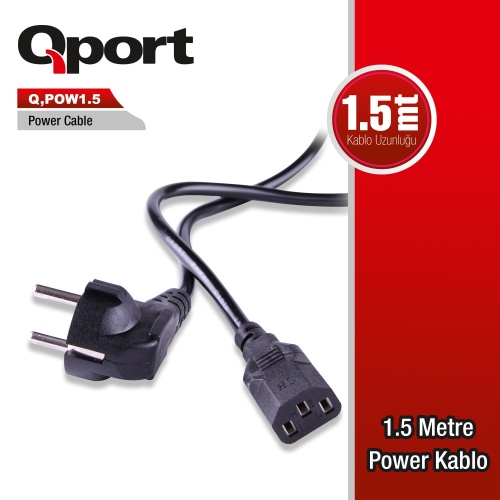 QPORT Q-POW1_5  Q-POW1.5 1.5 METRE PC POWER KABLOSU