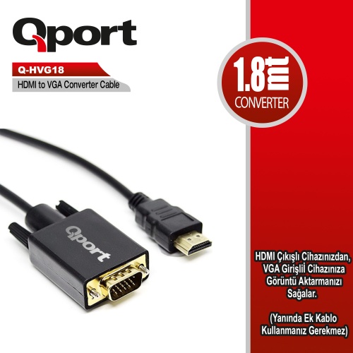 QPORT (Q-HVG18) HDMI TO VGA CEVIRICI 1.8M KABLO