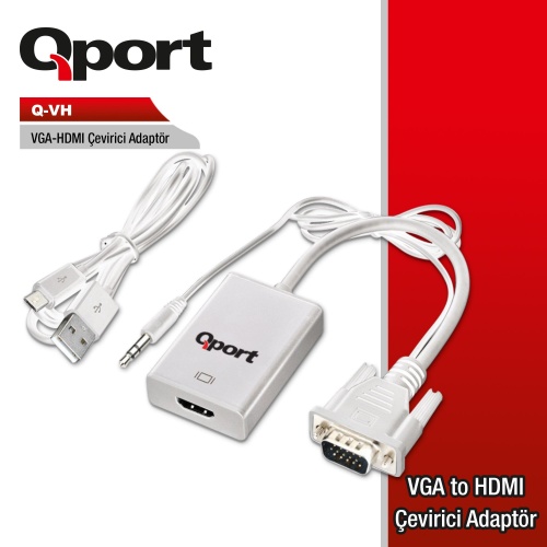 QPORT Q-VH Q-VH VGA (M) to HDMI (F) (VGA dan HDMİ çevirici)