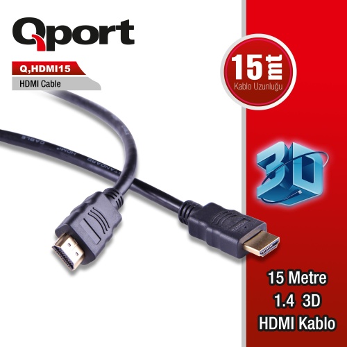 QPORT Q-HDMI15  Q-HDMI15 to HDMI15 1.4 3D 15 METRE ALTIN UÇLU KABLO