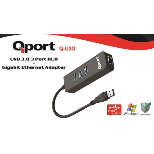 QPORT 3 PORT USB 3.0 ÇOKLAYICI & GIGABIT ETHERNET ADAPTOR Q-U3G