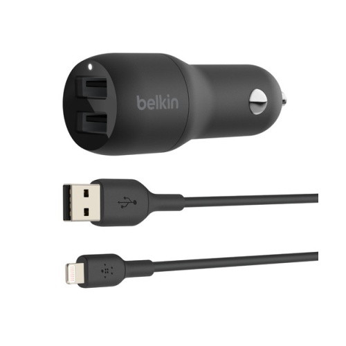 BELKIN 24W Hızlı Araç Şarj Cihazı 2 Port USB Siyah+Apple Lightning Kablo CCD001BT1MBK