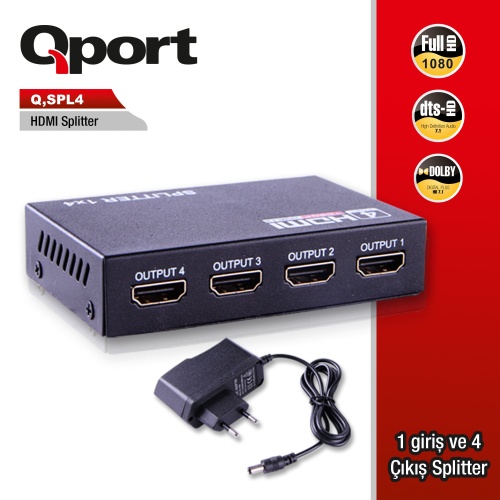 QPORT Q-SPL4 Q-SPL4 FULL HD 1 GİRİŞ 4ÇIKIŞLI HDMI SPLITTER (SİNYAL ÇOĞALTICI)