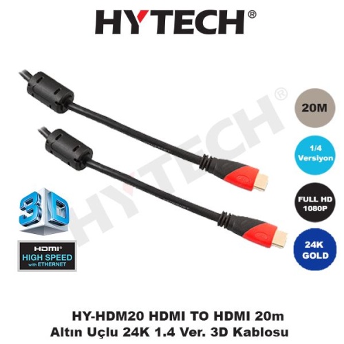 HYTECH HDMI TO HDMI 20m Altın Uçlu 24K 1.4 Ver. 3D Kablosu HY-HDM20