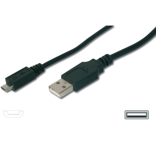 ASSMANN AK-300110-010-S USB 2.0 Bağlantı Kablo, USB A Erkek &lt;&gt; Mikro USB B Erkek, 1 metre, AWG 28, UL, siyah renk