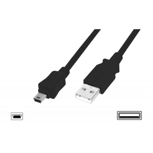ASSMANN AK-300130-010-S USB 2.0 Bağlantı Kablosu, USB A Erkek - USB mini B (5 pin) Erkek, 1 metre, AWG 28, USB 2.0 uyumlu, UL, siyah renk