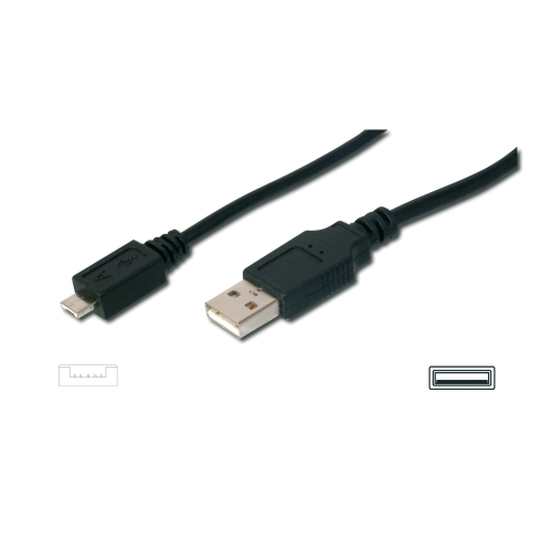 ASSMANN AK-300109-018-S USB 2.0 Kablo, USB A Erkek - Micro USB A Erkek, 1.8 metre, AWG 28, USB 2.0 uyumlu, UL, siyah renk