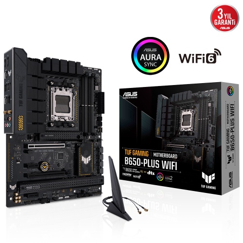 ASUS TUF GAMING B650-PLUS WIFI AMD B650 AM5 DDR5 6400 DP HDMI 3X M2 USB3.2 AX WİFİ BT AURA RGB 2.5GBİT LAN ATX 128GB A KADAR RAM DESTEĞİ  TUF PROTECTION ARMOURY CRATE