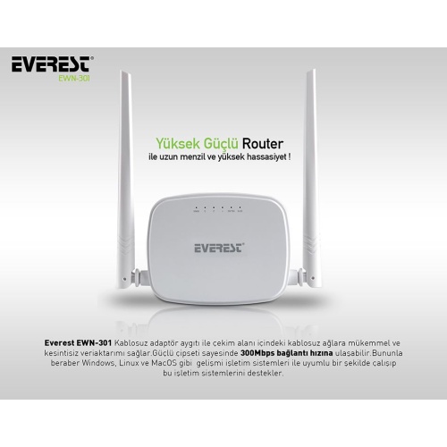 EVEREST EWR-301 EWR-301 Kablosuz-N WPS + WISP+WDS 300 Mbps Repeater+Access Point+Bridge