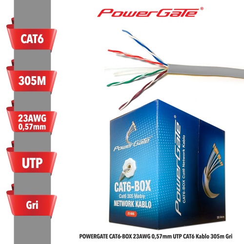 POWERGATE CAT6-BOX-GY CAT6 305M 23AWG KABLO GRI