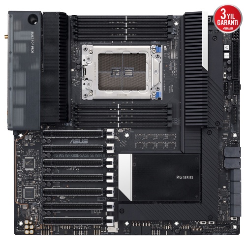 ASUS PRO WS WRX80E-SAGE SE WIFI II AMD WRX80 sWRX8 DDR4 4400 3x M2 USB3.2 WiFi 6E + BT 2x10Gbit LAN EATX 7 x PCIe 5.0 x16 SLOT 2048GB RAM DESTEGI ASMB9-iKVM UZAKTAN YONETIM
