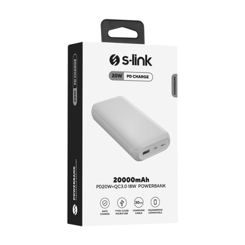 S-LINK 20000mAh Powerbank Beyaz 20W(Type-C)