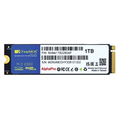 TWINMOS NVMe1TB2280AP, AlphaPro, 1TB, M.2 PCIe  NVMe, Gen3, SSD, 3600-3250Mb/s, TLC 3DNAND