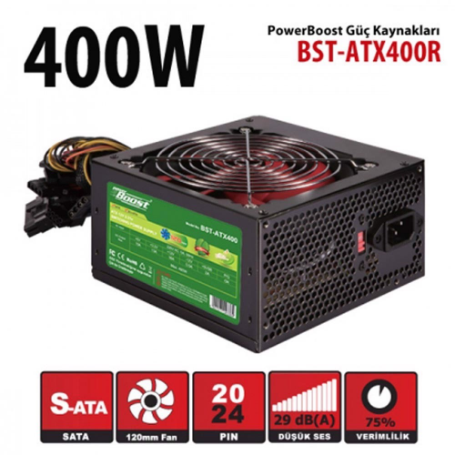 OEM BOOST BST-ATX400R Reel 400W, Sata, 12cm Fan,  BOX PSU