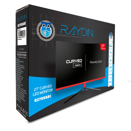 RAYDIN RAYDIN R270VABC , 27, 2ms, 75Hz, Full HD, D-Sub, HDMI, Frameless, R1800 Curved, VA LED Monitör (Siyah)