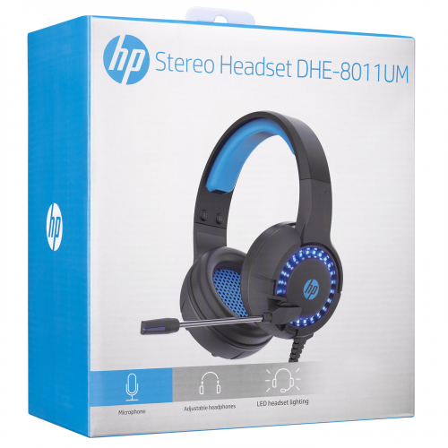 HP HP DHE-8011U, Mavi LED Aydınlatmalı, Mikrofonlu  Gaming Kulaklık, Siyah