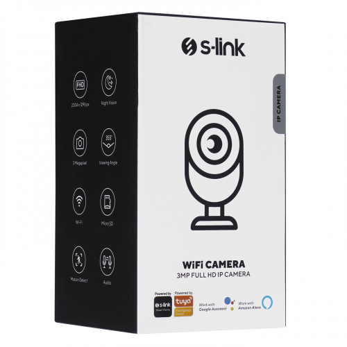 S-LINK S-LINK SL-IND01, Ev/Bebek Güvenlik Kamerası, WiFi, 3Mpix, 3.6mm Lens, 10m. Gece Görüşü, Hareket algılama, İki Yönlü Ses, Micro SD Kartlı, TUYA Yazılım