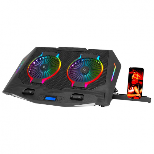 FRISBY FRISBY FNC-5250ST 2 adet x 14cm Fan, RGB Aydınlatma, 10&quot;-17&quot; Gaming Notebook Soğutucu, 5 Kademeli Stand, İşlevsel Telefon Tutucu (Siyah)
