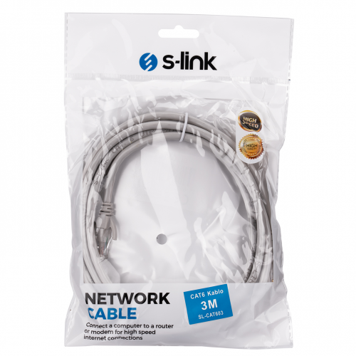 S-LINK S-Link SL-CAT603, CAT6, Patch, 3Mt, Kablo (Gri)