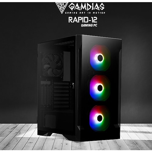 GAMDIAS GAMDIAS RAPID-12, RYZEN 7 3800XT, 16Gb Ram, 500Gb NVMe SSD, 8Gb GDDR6 RTX4060 Ekran Kartı, 600W Kasa, Free Dos GAMING PC