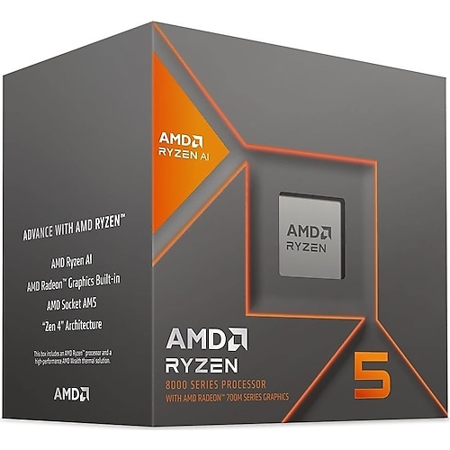 AMD RYZEN 5 8500G 6 Core, 3,50-5.00GHz, 22Mb Cache, 65W,  AM5 Soket, BOX (Kutulu) (Grafik Kart VAR, Fan VAR)