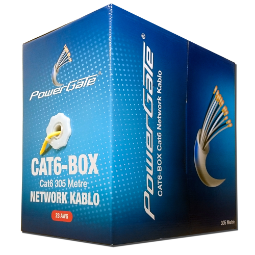POWERGATE CAT6-BOX-YL, 23AWG, 0,57mm, UTP, CAT6 Kablo, 305m, Sarı