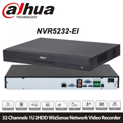 DAHUA DAHUA  NVR5232-EI, 32Kanal, 12Mpix, H265+, 2 HDD Desteği, 1080P Kayıt, 320Mbps Bant Genişliği, NVR