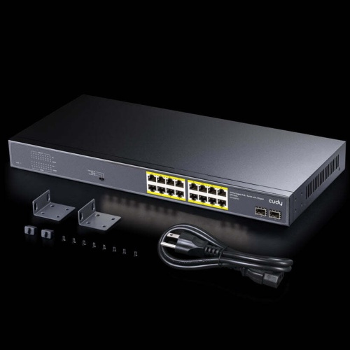 CUDY GS1020PS2 16 Port 10/100/1000Mbps 2*SFP VLAN&Extend 200W 19 Rock-Mount POE+ Ethernet Switch