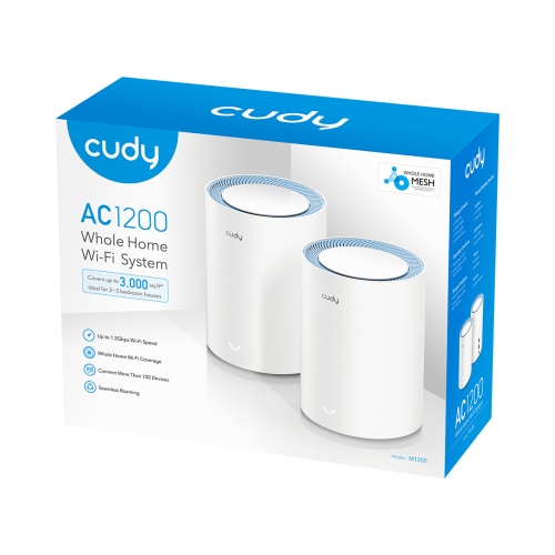 CUDY M1200 2-Pack AC1200Mbps 2.4GHz/5GHz AP/RE/WISP MU-MIMO Kablosuz 2li Mesh Wi-Fi Sistemi