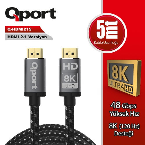 QPORT QPORT Q-HDMI215 HDMI 2.1V 8K ALTIN UÇLU KABLO 5 MT KABLO