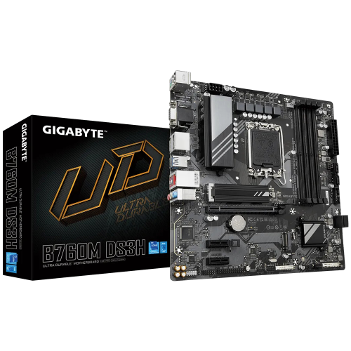 GIGABYTE B760M DS3H, rev.1.0, 4xDDR5, 2xM.2, 2xDP, HDMI, VGA, 12-13-14.Nesil, LGA1700 Soket, Anakart