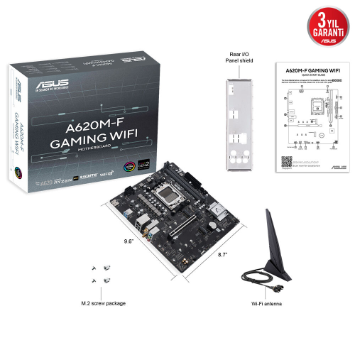 ASUS A620M-F GAMING WIFI, 2xDDR5, 2xM.2, HDMI, Wi-Fi 6E, Bluetooth v5.3, AMD Ryzen 7000 Serisi, AM5 Soket Gaming Anakart