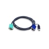 ATEN 2L-5202U USB KVM (Keyboard/Video Monitor/Mouse) Switch İçin Kablo, 1.80 metre, 1 x 15 pin SPHD erkek &lt;-&gt; 1 x Monitör 15 pin HDB erkek, 1 x Klavye / Mouse USB A erkek