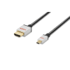 ednet ED-84489 ednet Premium HDMI High Speed with Ethernet Bağlantı Kablosu (HDMI 1.4), 2160p, 4K, HDMI D (mikro) Erkek &lt;-&gt; HDMI A Erkek, 2 metre, AWG30, UL, 3x zırhlı, pamuk örgü kablo kılıfı, altın kaplama, gümüş/siyah renk