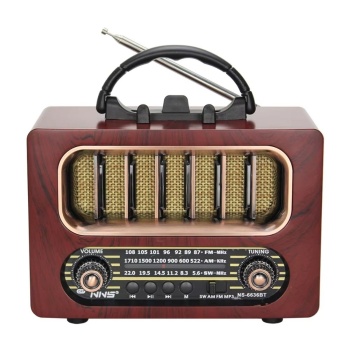 Orta Boy Retro Ahşap Tasarım Bluetooth Hoparlörlü Radyo – FM/AM Destekli, Şarjlı ve Taşınabiliri Radyo NS-6636 (5343)