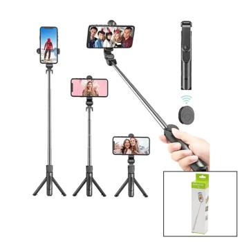 SİYAH  SELFİ ÇUBUK - TRİPOD AYAKLI  57CM UZAYAN-KISALAN SAPLI + 10CM =67CM (5343)